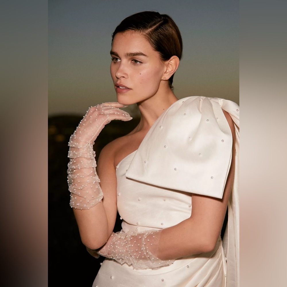 NEW Anthropologie Pearl Tulle Opera Gloves (Bridal)